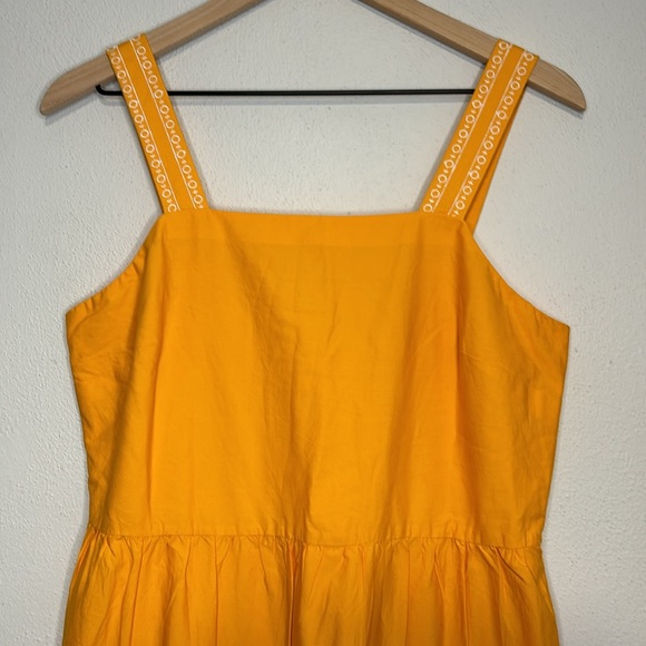 J. Crew 6 Yellow Floral Eyelet Trim Tiered Sundress Square Neck Scallop Edge - Picture 3 of 8